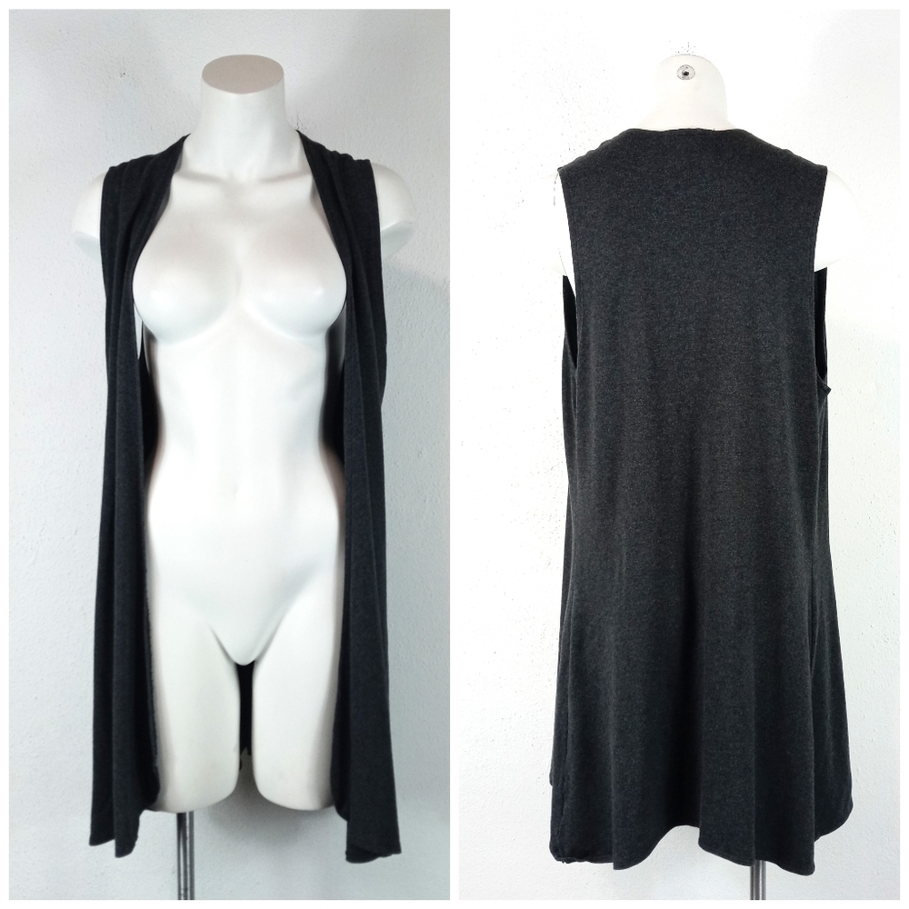 Goddess Gear Charcoal Gray Bamboo Sleeveless Open Cardigan Vest Size Medium